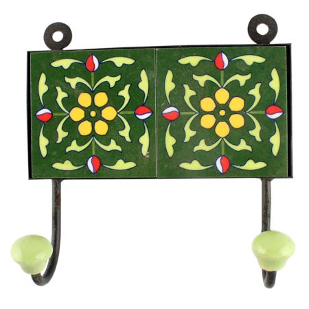 Forest Green Floral Ceramic Tile wall Hook